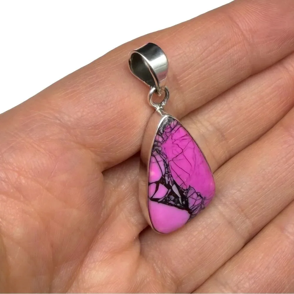 Kingman Cherry Blossom Turquoise Necklace Pendant Solid 925 Sterling Silver Pink